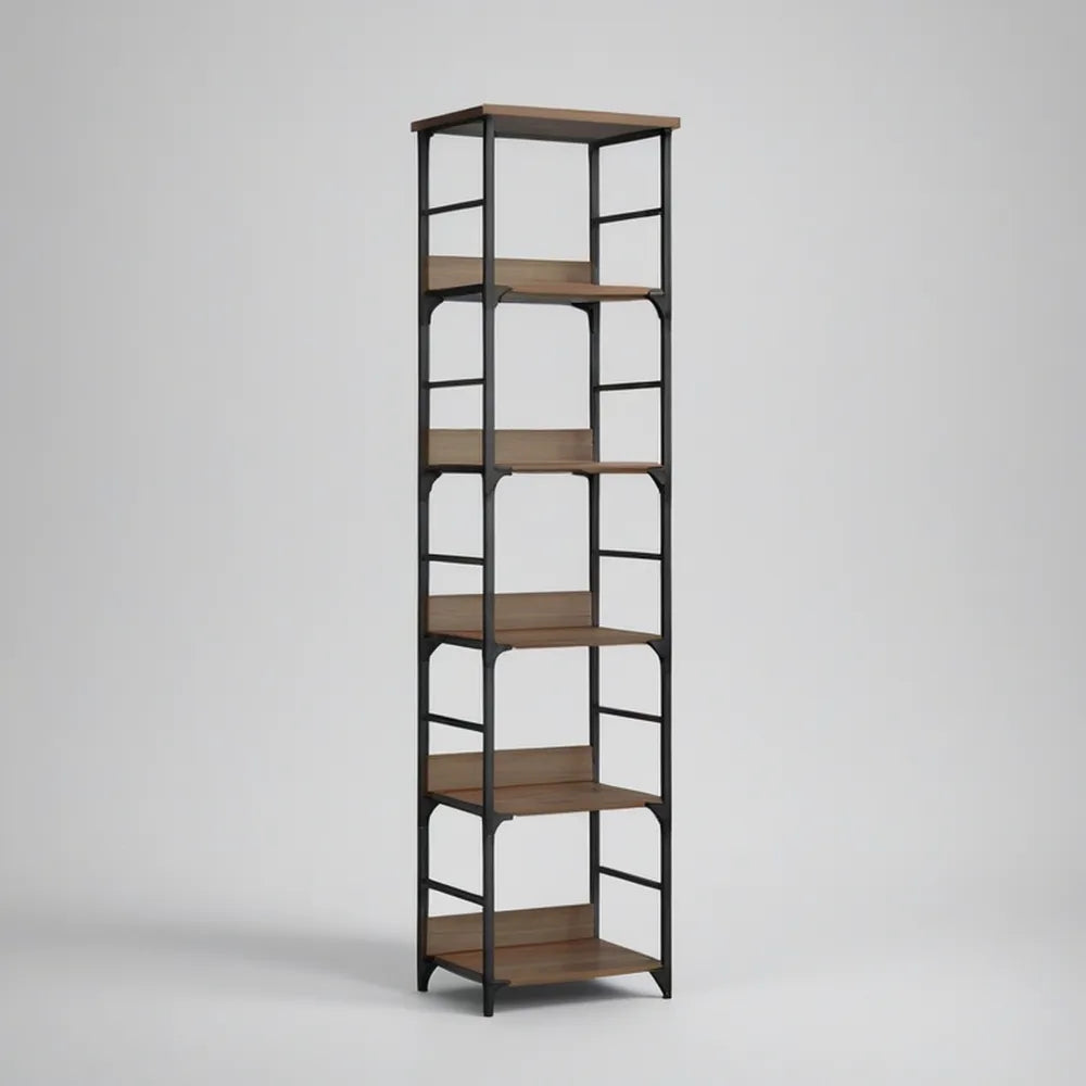 6-Tier Freestanding Storage Shelf, 23.6 x 13.8 x 70.9 in, Walnut Brown and Black MDF and Steel