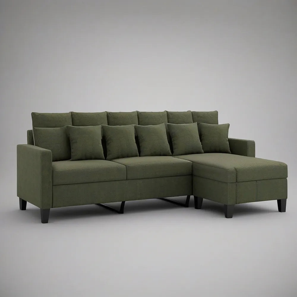 Olive Green Sectional Sofa with Right-Facing Chaise, 110 x 64 x 34 in.