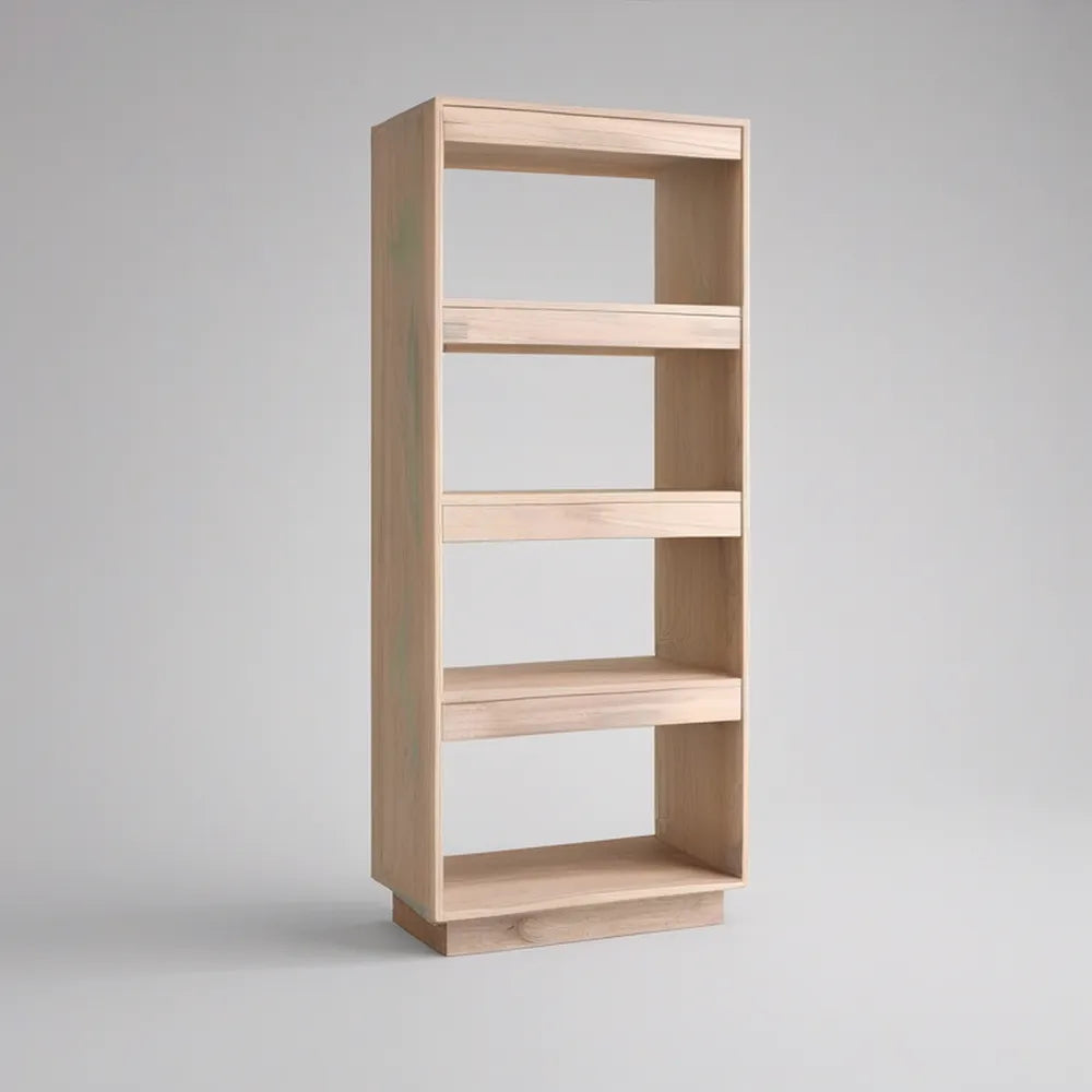 4-Tier Open Bookcase, Solid Rubberwood, Light Oak, 31.5 x 15.7 x 78.7 in