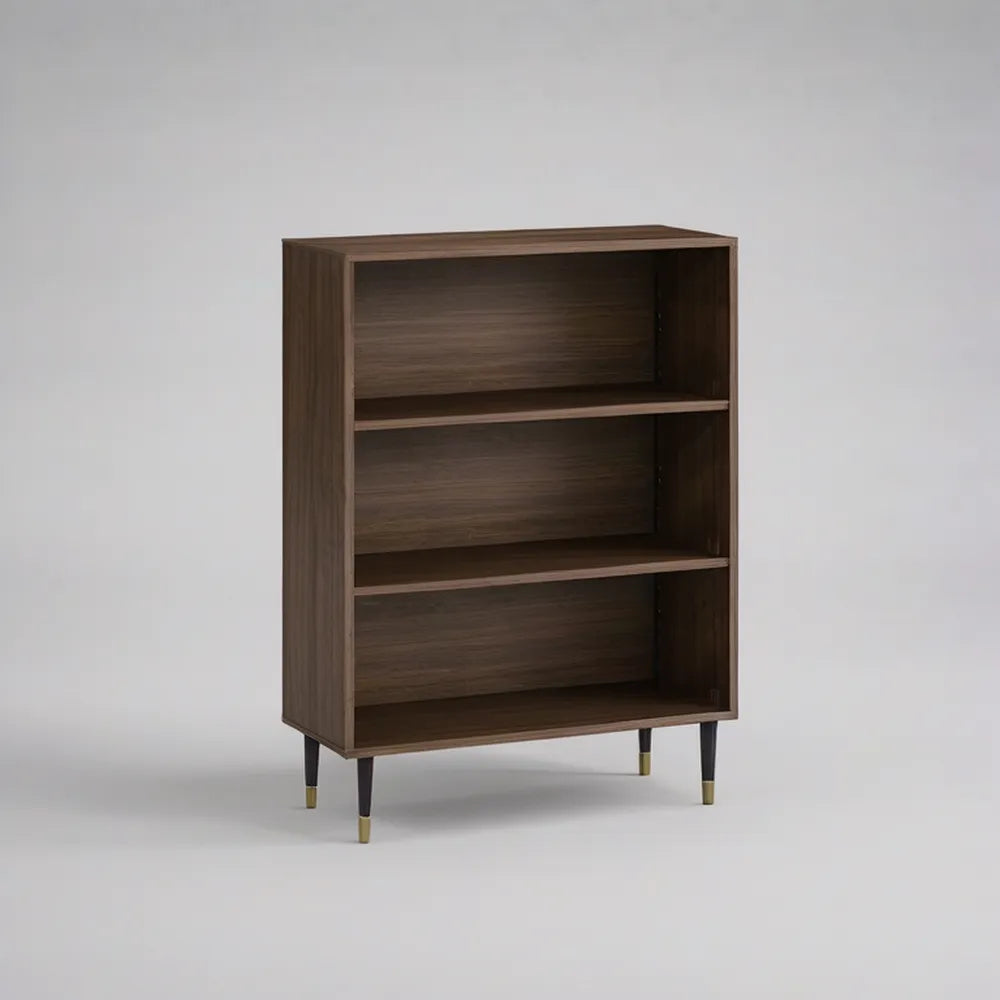 31.5 x 15.7 x 47.2 in 3-Shelf Engineered Wood Bookcase, Walnut Brown with Black and Gold Accents