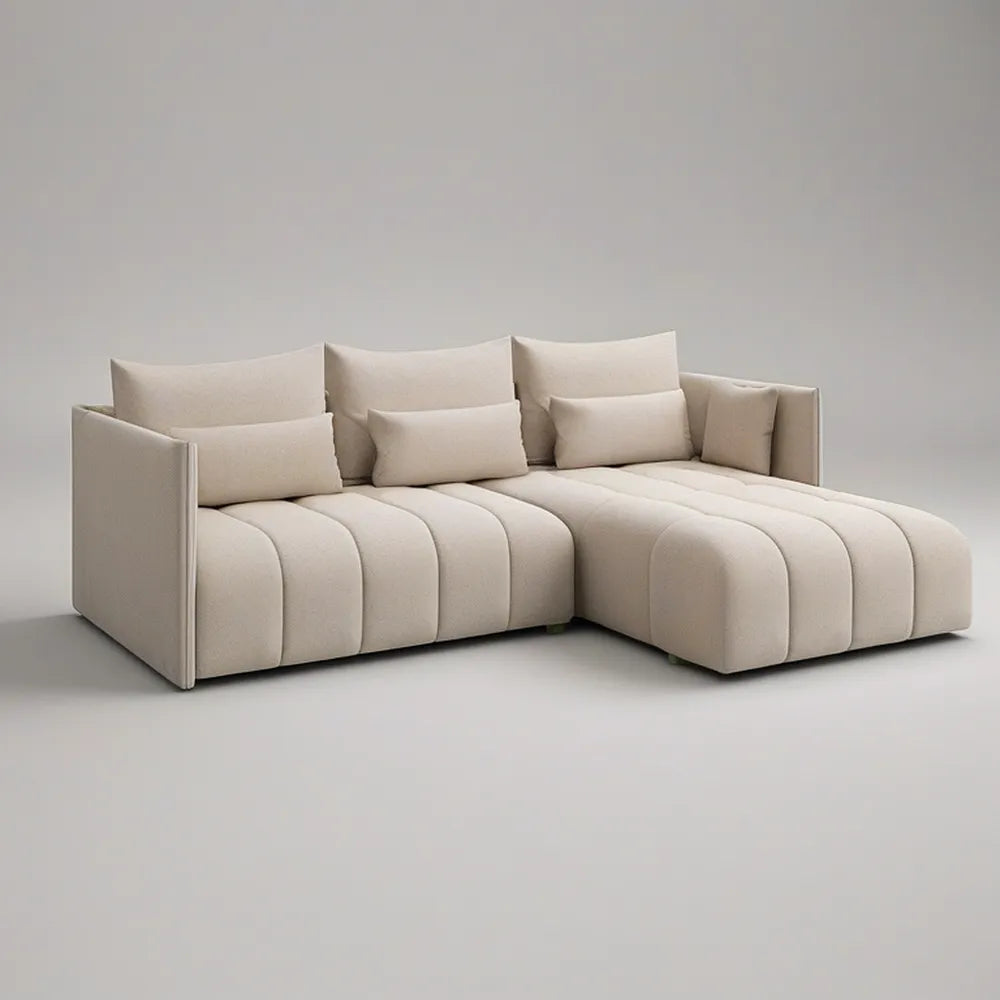 Cream L-Shaped Sectional Sofa with Right-Facing Chaise, 118 x 65 x 33 in
