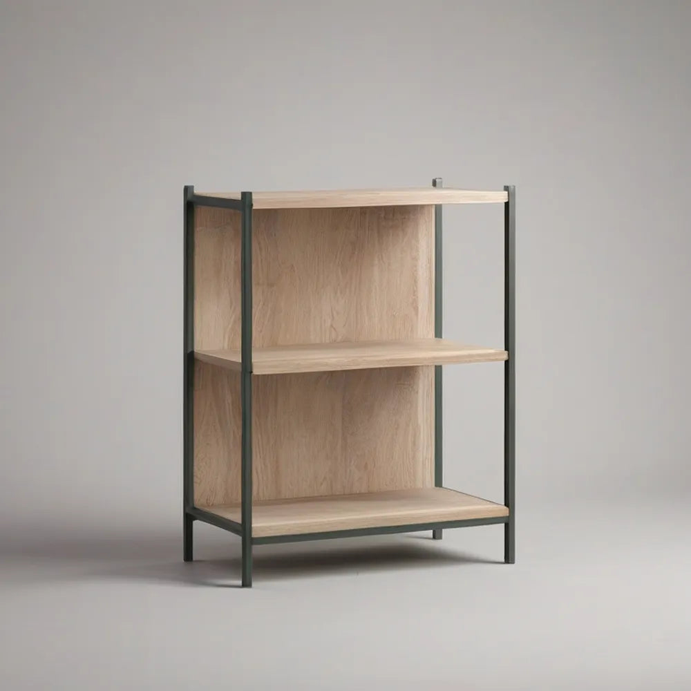 3-Shelf Bookcase, 31.5 x 15.7 x 39.4 in, Engineered Wood and Steel Open Storage Shelf, Natural Oak/Black