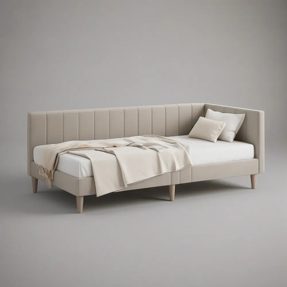 Twin Upholstered Daybed, 79 x 40 x 34 in, Beige with Natural Brown Legs