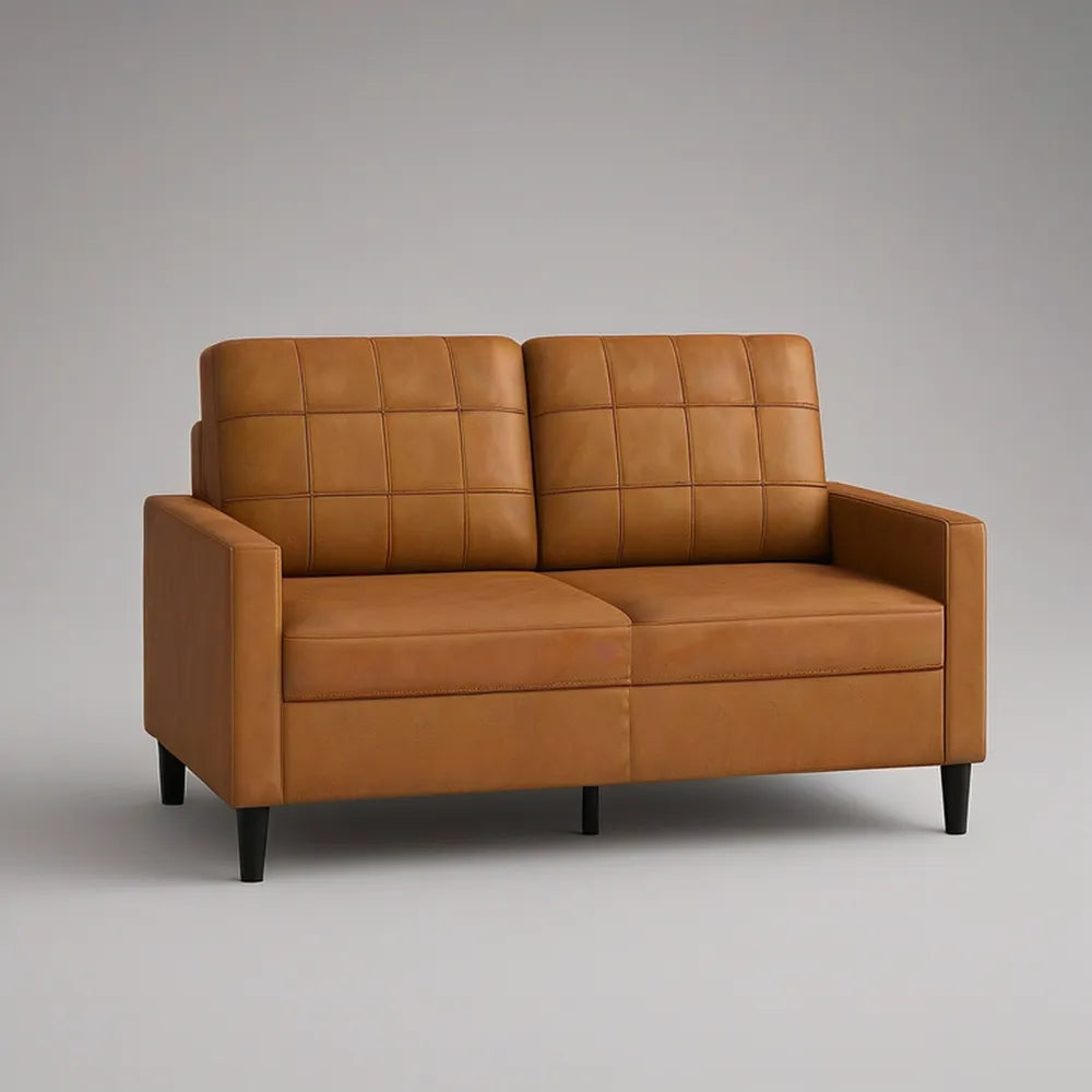 57 in. Wide Brown PU Leather Loveseat Sofa with Square Arms and Black Metal Legs