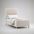 Ivory Upholstered Twin Platform Bed Frame with Tall Channel-Tufted Headboard, 39 x 75 in