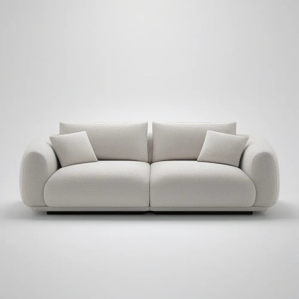 3-Seat Ivory Polyester Boucle Curved Sofa, 91 x 39 x 32 in