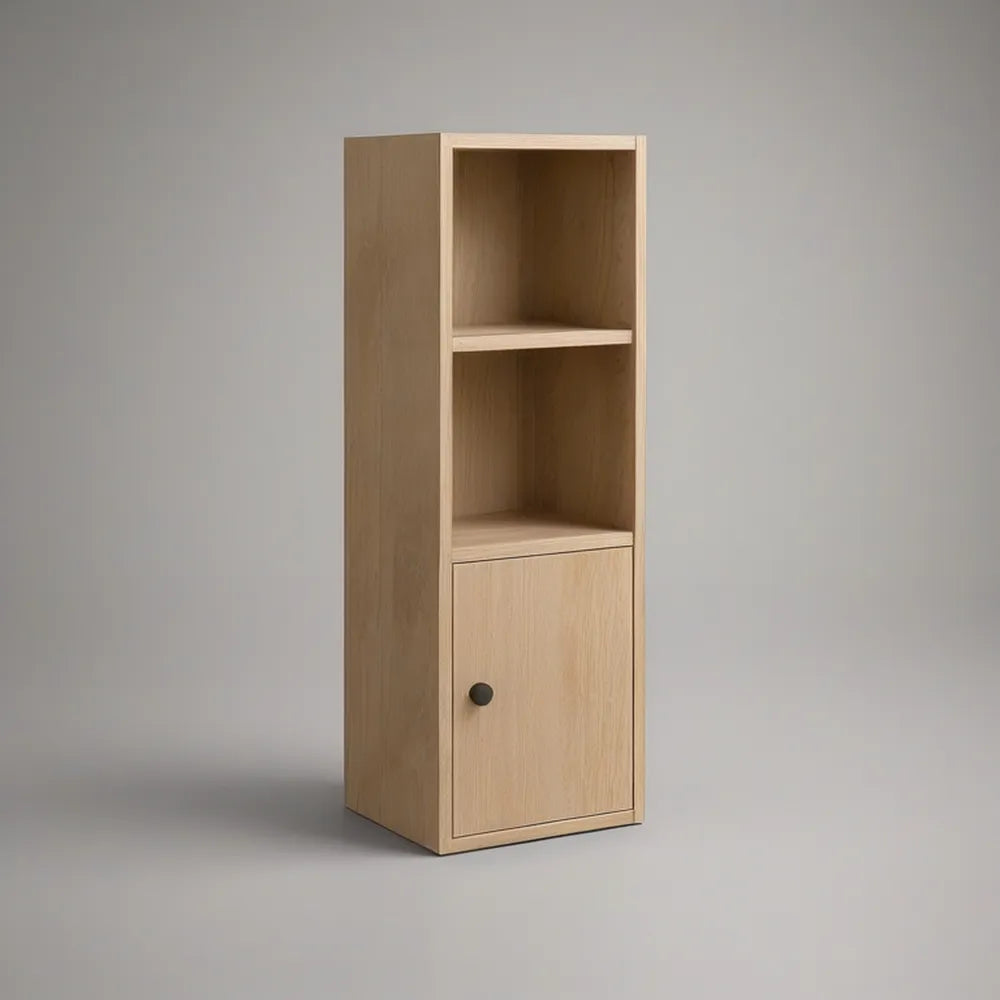 Tall 2-Shelf Storage Cabinet with Door, Light Oak/Black, 15.7 x 11.8 x 47.2 in