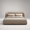 King Beige Upholstered Platform Bed Frame, 89 x 80 x 44 in, Curved Wingback Headboard